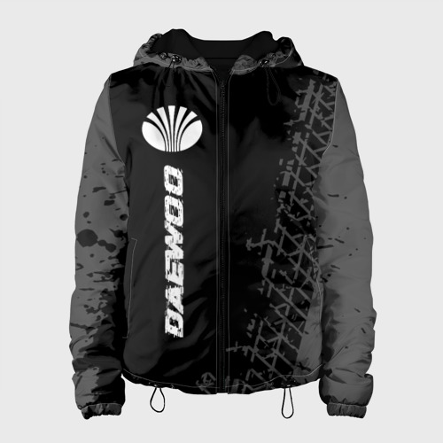 Женская куртка 3D Daewoo Speed на темном фоне со следами шин: по-вертикали, цвет черный