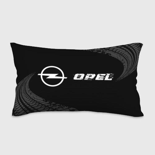 Подушка 3D антистресс Opel Speed на темном фоне со следами шин: надпись и символ