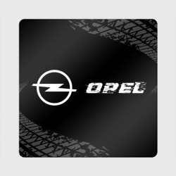 Магнит виниловый Квадрат Opel Speed на темном фоне со следами шин: надпись и символ