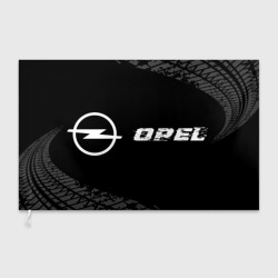 Флаг 3D Opel Speed на темном фоне со следами шин: надпись и символ