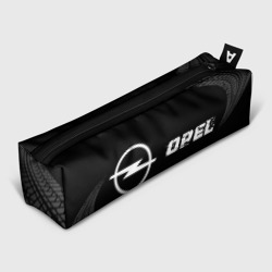 Пенал школьный 3D Opel Speed на темном фоне со следами шин: надпись и символ
