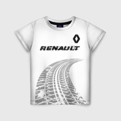 Детская футболка 3D Renault Speed на светлом фоне со следами шин: символ сверху