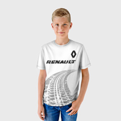 Детская футболка 3D Renault Speed на светлом фоне со следами шин: символ сверху - фото 2