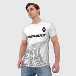 Мужская футболка 3D Renault Speed на светлом фоне со следами шин: символ сверху - фото 2