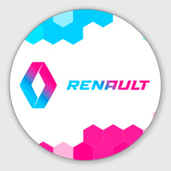 Круглый коврик для мышки Renault neon gradient style: надпись и символ