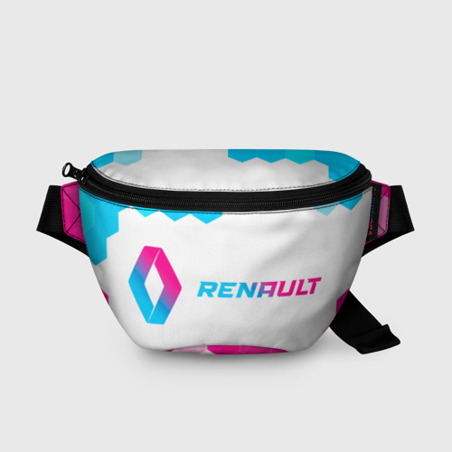 Поясная сумка 3D с принтом Renault neon gradient style: надпись и символ, вид спереди #2