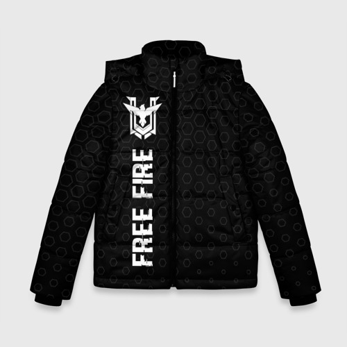 Зимняя куртка для мальчиков 3D Free Fire glitch на темном фоне: по-вертикали, цвет черный