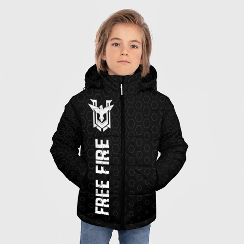 Зимняя куртка для мальчиков 3D Free Fire glitch на темном фоне: по-вертикали, цвет черный - фото 3