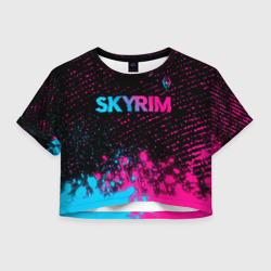 Женская футболка Crop-top 3D Skyrim - neon gradient: символ сверху