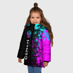 Зимняя куртка для девочек 3D Семен и неоновый герб России: по-вертикали - фото 2