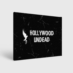 Холст прямоугольный Hollywood Undead glitch на темном фоне: надпись и символ