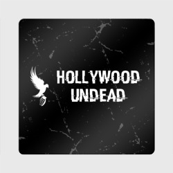 Магнит виниловый Квадрат Hollywood Undead glitch на темном фоне: надпись и символ