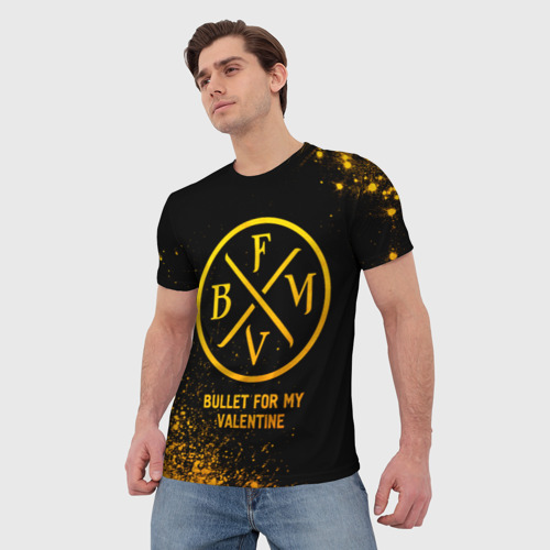 Мужская футболка 3D Bullet For My Valentine - gold gradient, цвет 3D печать - фото 3
