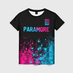 Женская футболка 3D Paramore - neon gradient: символ сверху