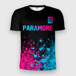 Мужская футболка 3D Slim Paramore - neon gradient: символ сверху