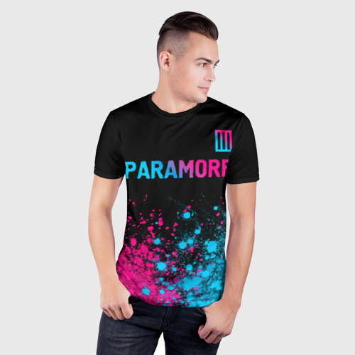 Мужская футболка 3D Slim Paramore - neon gradient: символ сверху, цвет 3D печать - фото 3