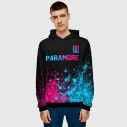 Толстовка с принтом Paramore - neon gradient: символ сверху для мужчины, вид на модели спереди №2. Цвет основы: черный