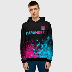 Толстовка с принтом Paramore - neon gradient: символ сверху для женщины, вид на модели спереди №2. Цвет основы: черный