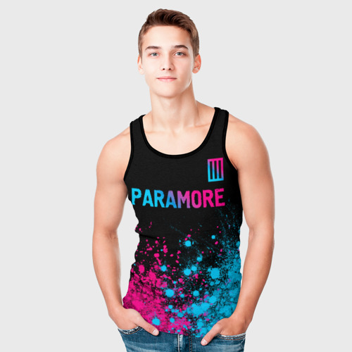 Мужская майка 3D Paramore - neon gradient: символ сверху, цвет 3D печать - фото 5