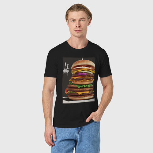Мужская футболка хлопок с принтом Сочный бургер, фото на моделе #1