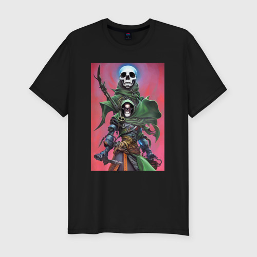 Мужская футболка хлопок Slim Warrior of darkness - skull, цвет черный