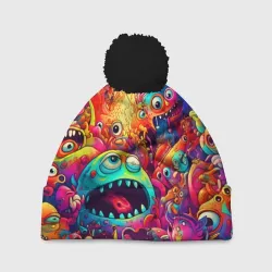 Шапка 3D c помпоном Кислотные чудики
