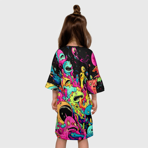 Детское платье 3D с принтом Космические зубастые монстры, вид сзади #2