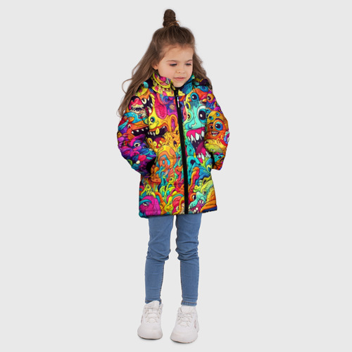 Зимняя куртка для девочек 3D с принтом Космические зубастые чудовища, вид сбоку #3