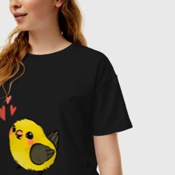 Женская футболка хлопок Oversize Птичка иволга с сердечками - фото 2