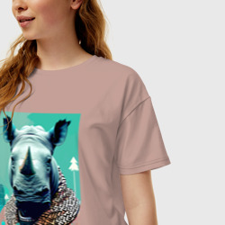 Женская футболка хлопок Oversize Морда носорога - нейросеть - фото 2