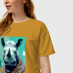 Женская футболка хлопок Oversize Морда носорога - нейросеть - фото 2