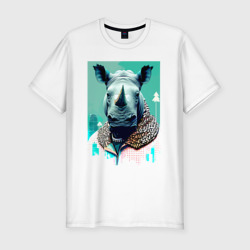 Мужская футболка хлопок Slim Морда носорога - нейросеть