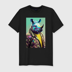 Мужская футболка хлопок Slim Модный носорог - нейросеть