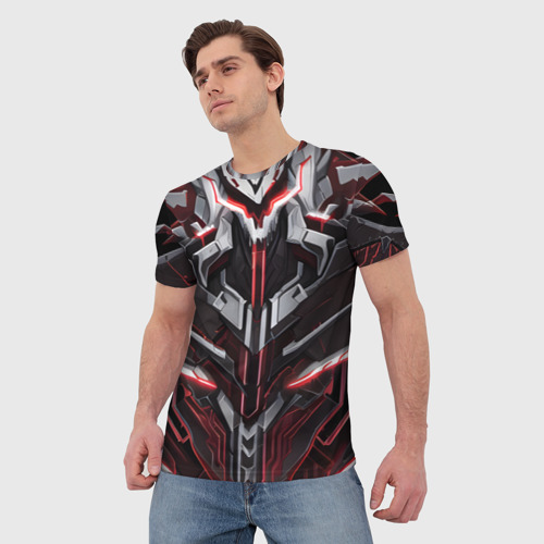 Мужская футболка 3D с принтом Красная кибер броня, фото на моделе #1