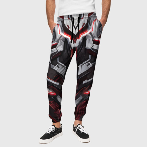 Мужские брюки 3D с принтом Красная кибер броня, вид сбоку #3