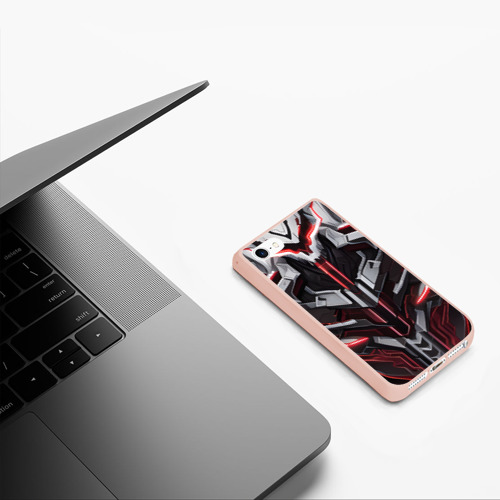 Чехол для iPhone 5/5S матовый Красная кибер броня, цвет светло-розовый - фото 5