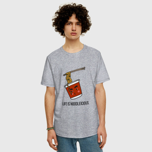 Мужская футболка хлопок Oversize с принтом Think Noodles, фото на моделе #1
