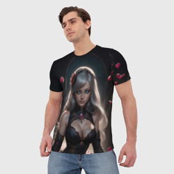 Мужская футболка 3D Девушка и лепестки роз - фото 2