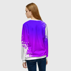 Свитшот с принтом Astro neon background для женщины, вид на модели сзади №2. Цвет основы: белый