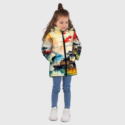 Зимняя куртка для девочек 3D с принтом Краски природы, вид сбоку #3