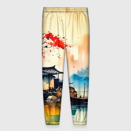 Мужские брюки 3D с принтом Краски природы, вид сзади #1