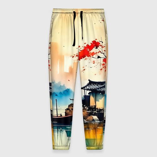 Мужские брюки 3D с принтом Краски природы, вид спереди #2