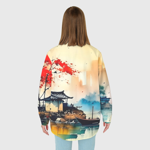 Женская рубашка oversize 3D с принтом Краски природы, вид сзади #2