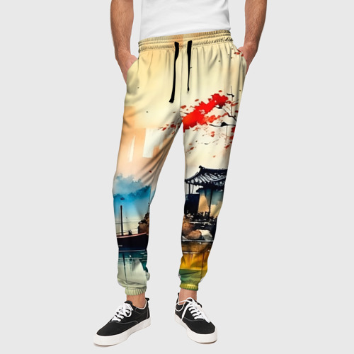 Мужские брюки 3D с принтом Краски природы, вид сбоку #3