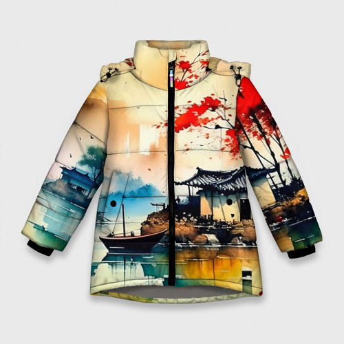Зимняя куртка для девочек 3D с принтом Краски природы, вид спереди #2