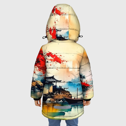 Зимняя куртка для девочек 3D с принтом Краски природы, вид сзади #2