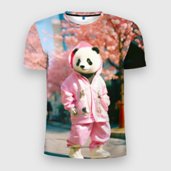 Мужская футболка 3D Slim Милая панда в пуховике