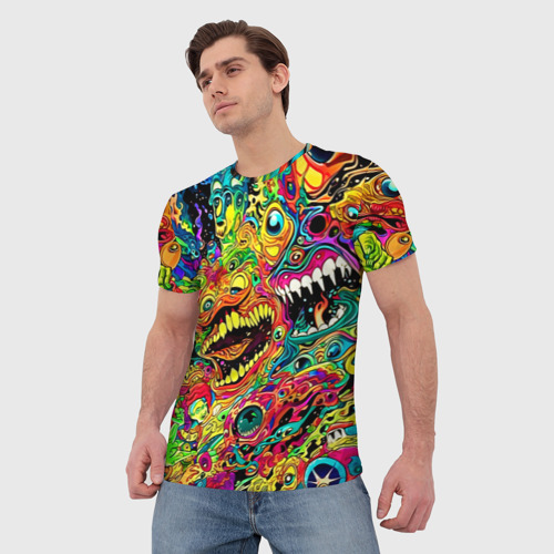 Мужская футболка 3D с принтом Психоделические галлюцинации, фото на моделе #1