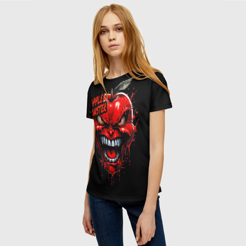 Женская футболка 3D с принтом Яблочный монстр, фото на моделе #1