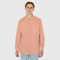 Мужская рубашка oversize 3D Светлый коралловый полосы - фото 2
